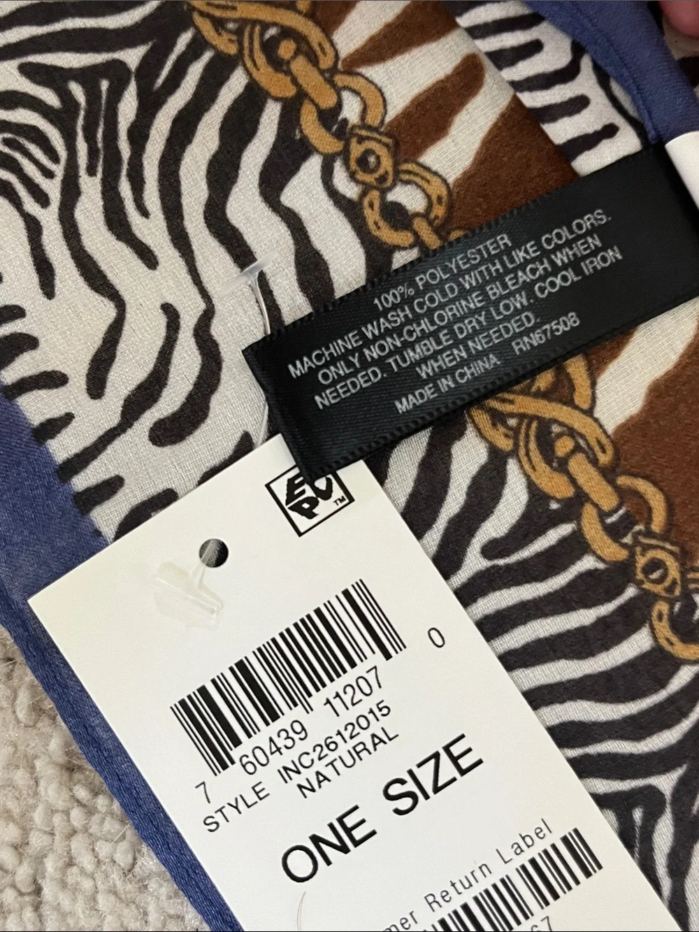 NWT Inc Zebra Print Scarf in Beige, Black, Brown & Blue